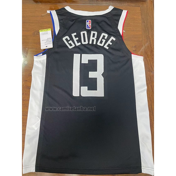 Camiseta Los Angeles Clippers Paul George #13 Ciudad 2020-21 Autentico Negro